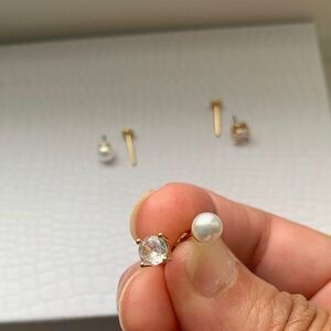 Elegant Gold and Pearl Stud Earrings upper ear flat back studs NWOT